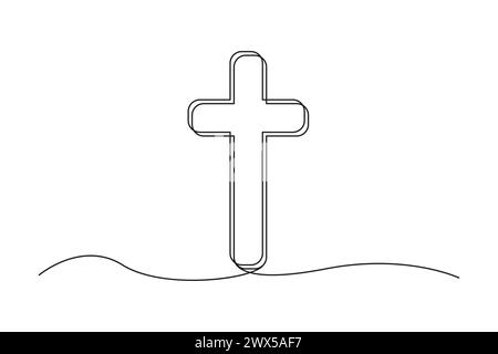 Design a croce cristiana su una linea. Simbolo religioso minimalista. Disegno a linea continua. Illustrazione vettoriale. EPS 10. Illustrazione Vettoriale