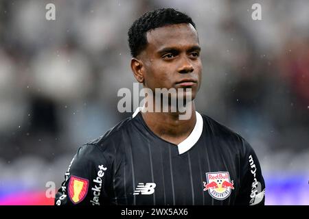 São Paulo (SP), 27/03/2024 - Futebol/SANTOS-RB BRAGANTINO - Helinho dal Red Bull Bragantino - partita tra Santos x RB Bragantino, valida per le semifinali del Campionato Paulista, tenutesi presso la Neo Quimica Arena, ad est di São Paolo, nella notte di questo mercoledì 27. (Foto: Eduardo Carmim/Alamy Live News) Foto Stock