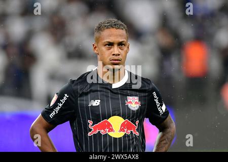 São Paulo (SP), 27/03/2024 - Futebol/SANTOS-RB BRAGANTINO - Vitinho dal Red Bull Bragantino - partita tra Santos x RB Bragantino, valida per le semifinali del Campionato Paulista, tenutesi presso la Neo Quimica Arena, ad est di São Paolo, nella notte di questo mercoledì 27. (Foto: Eduardo Carmim/Alamy Live News) Foto Stock