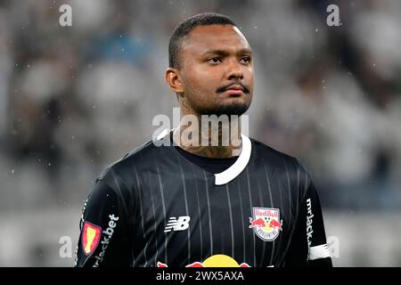 São Paulo (SP), 27/03/2024 - Futebol/SANTOS-RB BRAGANTINO - Luan Candido da Red Bull Bragantino - partita tra Santos x RB Bragantino, valida per le semifinali del Campionato Paulista, tenutesi presso la Neo Quimica Arena, ad est di São Paolo, nella notte di questo mercoledì 27. (Foto: Eduardo Carmim/Alamy Live News) Foto Stock