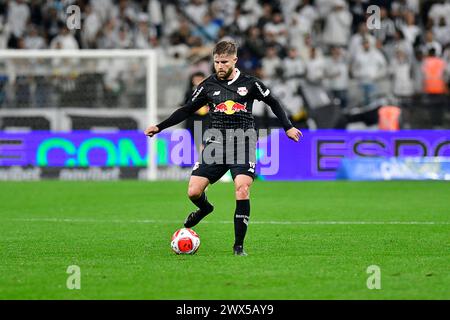 São Paulo (SP), 27/03/2024 - Futebol/SANTOS-RB BRAGANTINO - Eduardo Sasha dal Red Bull Bragantino - partita tra Santos x RB Bragantino, valida per le semifinali del Campionato Paulista, tenutesi presso la Neo Quimica Arena, a est di São Paolo, nella notte di questo mercoledì 27. (Foto: Eduardo Carmim/Alamy Live News) Foto Stock