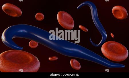 Rendering 3d dei globuli rossi infetti da Plasmodium falciparum Foto Stock