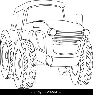 Illustrazione in bianco e nero di un trattore sorridente. Illustrazione Vettoriale