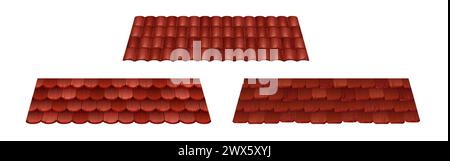Motivo a trama rossa per tetti vettoriali. Illustrazione dei cartoni animati sul tetto in argilla. Copertura in legno per la casa dal design color terracotta. Brown classico fuori Illustrazione Vettoriale