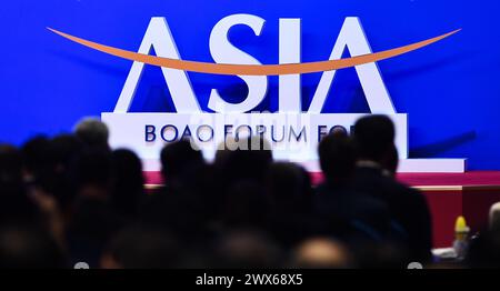 Boao, la provincia cinese di Hainan. 28 marzo 2024. Un logo è stato visto alla cerimonia di apertura del Boao Forum for Asia Annual Conference 2024 a Boao, nella provincia di Hainan, nella Cina meridionale, il 28 marzo 2024. Crediti: Yang Guanyu/Xinhua/Alamy Live News Foto Stock