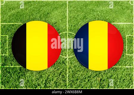 Illustrazione della partita di calcio tra Belgio e Romania Foto Stock