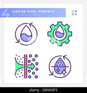 Set di icone a colori RGB per il trattamento dell'acqua Illustrazione Vettoriale