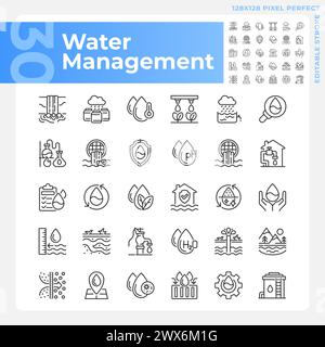 Set di icone lineari per la gestione dell'acqua Illustrazione Vettoriale