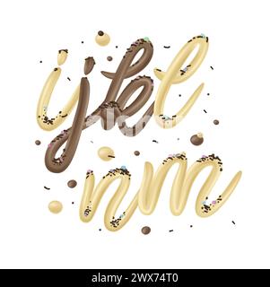 Scritta per gelati e dessert. Tipo di cioccolato congelato. Illustrazioni vettoriali. Stile font liquido isolato su sfondo bianco. Tipografia Sweet Food. B Illustrazione Vettoriale