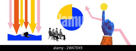 Banner. Collage d'arte contemporanea. Il processo aziendale ha dimostrato il lavoro di squadra per la crescita del reddito negli investimenti. Foto Stock