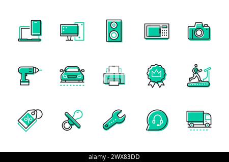 Negozio online di appliance - serie di icone di stile di design della linea Illustrazione Vettoriale