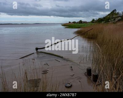 Marzo 2024 - Purton Hulks, cimitero navale nel Gloucestershire, Inghilterra, Regno Unito. Foto Stock