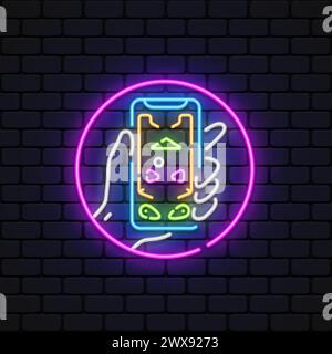 Flipper in insegna al neon per smartphone, cartellone luminoso, striscione chiaro. Illustrazione vettoriale Illustrazione Vettoriale