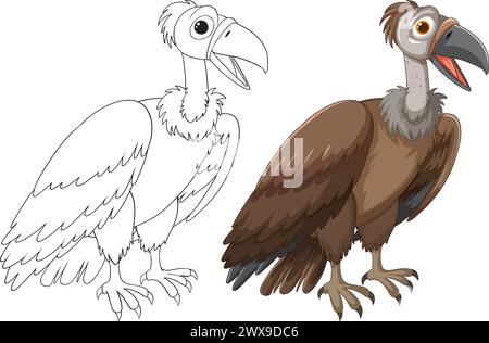 Illustrazione vettoriale di un avvoltoio, colorata e delineata. Illustrazione Vettoriale