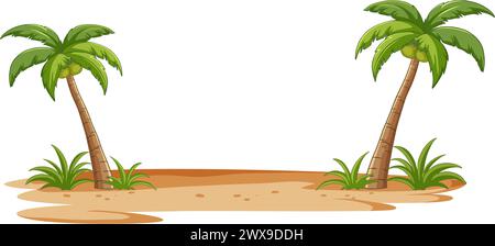 Due palme su una piccola spiaggia dell'isola. Illustrazione Vettoriale
