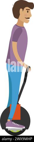 Uomo che cavalca l'icona vettoriale hoverboard isolata sul bianco Illustrazione Vettoriale
