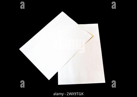 Una scrivania immacolata adornata con carta A4 bianca impilata, che crea uno spazio di lavoro organizzato ed efficiente per le attività professionali. Foto Stock