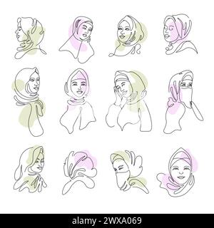 Donna che indossa hijab coprendo testa e viso vettore Illustrazione Vettoriale