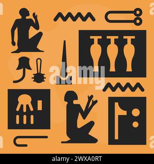 Simboli e segni egiziani, geroglifici antichi Illustrazione Vettoriale