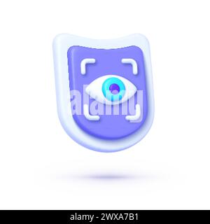 Scansione oculare 3d su sfondo bianco. Design delle icone. Tecnologia dei dati. Concetto di business degli occhi. illustrazione vettoriale 3d. Illustrazione Vettoriale