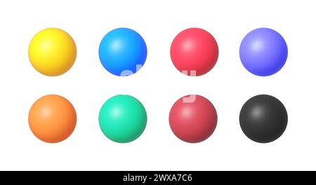 Set Ball 3d in stile 3d su sfondo bianco. Icona vettoriale isolata Illustrazione Vettoriale