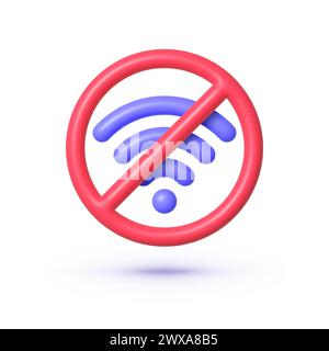 Niente wifi 3d per il web design. Concetto di rete Internet. Illustrazione grafica vettoriale Illustrazione Vettoriale