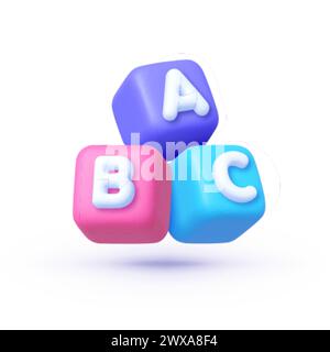 blocco abc 3d per la progettazione di giochi. Puzzle di collegamento. Simbolo del lavoro di squadra aziendale e del concetto di sviluppo dell'intelligenza per bambini, della cooperazione Illustrazione Vettoriale