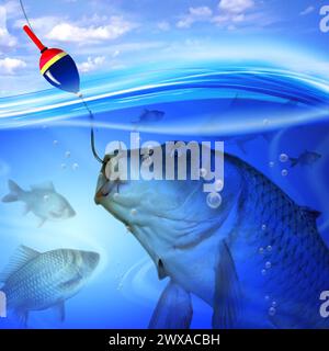 Pesca, nel profondo blu del lago d acqua poster, Foto Stock