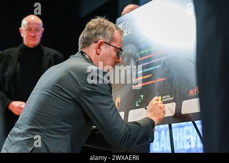 Tubeke, Belgio. 29 marzo 2024. Philippe Rosier nella foto durante Nieuwe strategie vrouwenvoetbal, venerdì 29 marzo 2024 a Tubeke, Belgio. Crediti: Sportpix/Alamy Live News Foto Stock