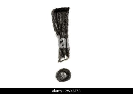 Schizzo a matita nera di un punto esclamativo su sfondo bianco. Foto Stock