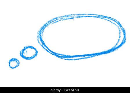 Una foto di un disegno di una bolla di pensiero su sfondo bianco. Foto Stock