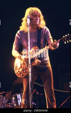 Alvin Lee del gruppo rock e blues britannico Ten Years AFER al Rainbow Theatre, Londra, Regno Unito, 1973 Foto Stock