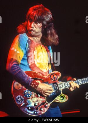 Alvin Lee del gruppo rock e blues britannico Ten Years AFER al Rainbow Theatre, Londra, Regno Unito, 1973 Foto Stock