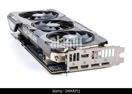 Scheda grafica NVIDIA RTX 3060 OC 12g TUF Gaming su sfondo bianco Foto Stock