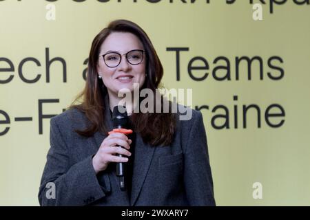 KIEV, UCRAINA - 29 MARZO 2024 - primo Vice primo Ministro dell'Ucraina - Ministro dell'economia dell'Ucraina Yuliia Svyrydenko partecipa all'apertura del Defining Futures: People, Teams and Technologies for Mine Safety in Ukraine Photo Exhibition, Kiev, capitale dell'Ucraina. Foto Stock