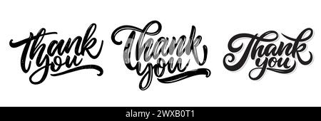 Grazie per l'iscrizione scritta a mano. Impostare le lettere disegnate a mano. Grazie calligrafia. Biglietto di ringraziamento. Illustrazione vettoriale Illustrazione Vettoriale