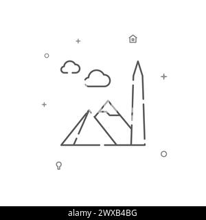Piramidi egiziane e semplice icona della linea vettoriale dell'obelisco. Simbolo, pittogramma, segno isolato su sfondo bianco. Traccia modificabile. Regolare lo spessore della linea. Illustrazione Vettoriale