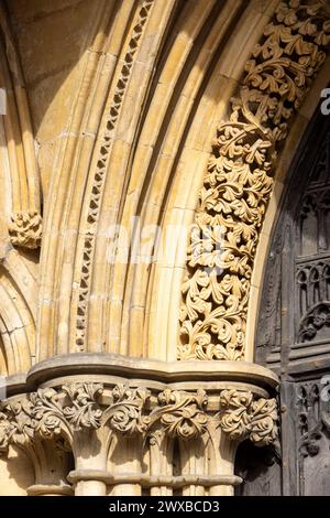 Dettaglio dell'intaglio all'ingresso del transetto della cattedrale di York, York, Inghilterra Foto Stock