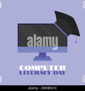 Giornata mondiale dell'alfabetizzazione informatica icona illustrazione vettoriale computer icona giornata dell'istruzione dell'alfabetizzazione INFORMATICA 2 dicembre istruzione informatica Illustrazione Vettoriale