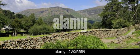 Vista sulla valle di Stonethwaite, Allerdale, Lake District National Park, Cumbria, Inghilterra, Regno Unito Foto Stock