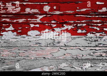 Bandiera indonesiana dipinta su una tavola di legno grunge. Foto Stock