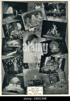 Scene tra cui IL TIMONE BRIGITTE e le candide sul set durante le riprese dalla pagina del programma britannico di distribuzione originale per METROPOLIS 1927 regista FRITZ LANG romanzo e sceneggiatura Thea von Harbou Universum Film (UFA) Foto Stock