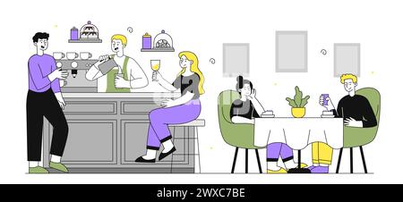 Le persone in un vettoriale di caffè sono semplici Illustrazione Vettoriale
