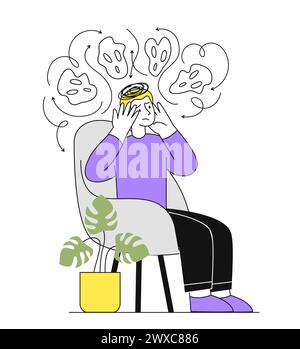 Un uomo con un vettoriale di disturbo mentale Illustrazione Vettoriale