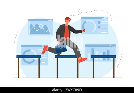 Uomo con ostacoli, vettore di affari Illustrazione Vettoriale