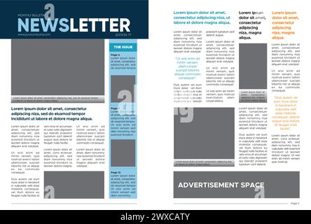 Newsletter mensile. Layout editoriale. Illustrazione Vettoriale