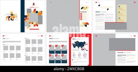 Profilo aziendale. Modello multiuso con copertina, retro e pagine interne. Modello editoriale. Illustrazione Vettoriale