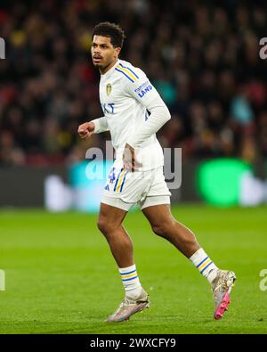 Watford, Regno Unito. 29 marzo 2024. Georginio Rutter del Leeds United in azione durante la partita del Watford FC vs Leeds United FC Sky BET EFL Championship a Vicarage Road, Watford, Inghilterra, Regno Unito il 29 marzo 2024 Credit: Every Second Media/Alamy Live News Foto Stock