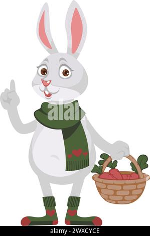 Coniglio con cesto di carote che indossa sciarpe Illustrazione Vettoriale
