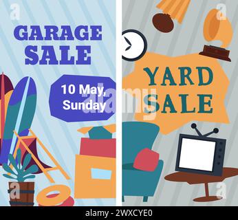 Garage e vendita cortile, acquistare unico roba di seconda mano Illustrazione Vettoriale